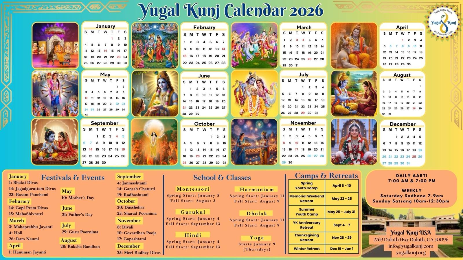 Yugal Kunj activity calendar 2026-27